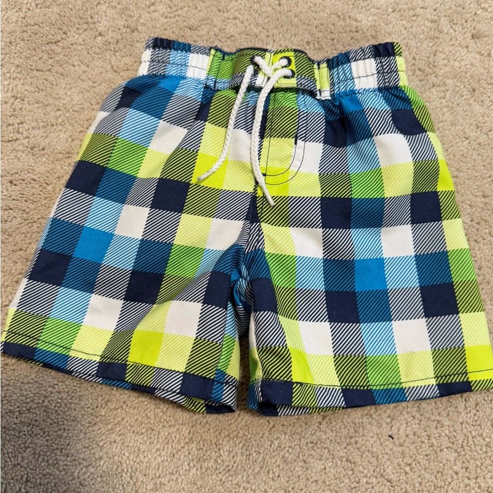 Koala Kids Plaid Shorts - Navy, Lime, and White